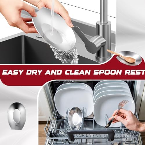 6 Pcs Large Stainless Steel Spoon Rest, Spatula Ladle Holder, Silver
