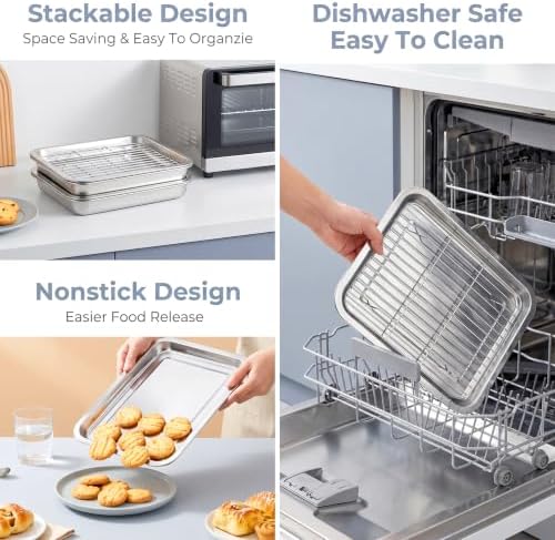 3 Set Baking Sheet Pan with Cooling Rack Set, Stainless Steel Quarter