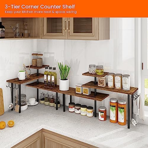 Homode 3-Tier Corner Countertop Organizer, Rustic Brown