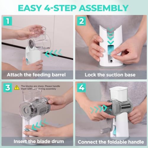 HAUSHOF Rotary Cheese Grater, Hand Crank, 3-Blade