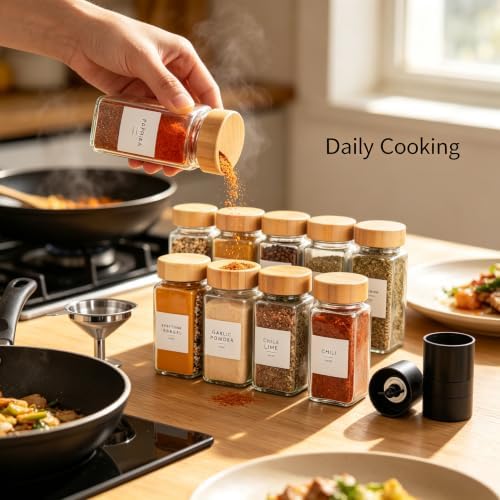Glass Spice Jars with Label, 24Pk Bamboo Jar Spices Set 4Oz