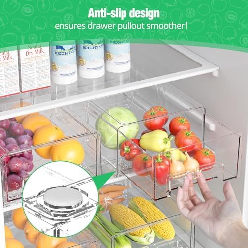 damynuo 2 Pack Fridge Drawer Organizer, Refrigerator Organizers and