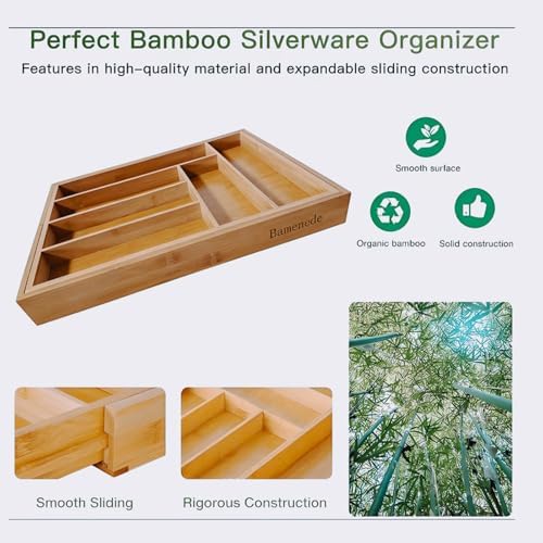 Bamboo Expandable Drawer Organizer- large Silverware Organizer