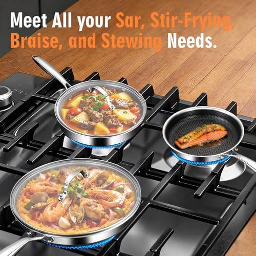 AOSION Nonstick Frying Pans Set, 4pcs Hybrid Skillets Sets with Lid.