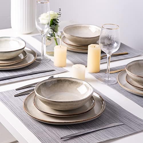 AmorArc Ceramic Dinnerware Sets for 4, 12Pcs Plates and Bowls Sets