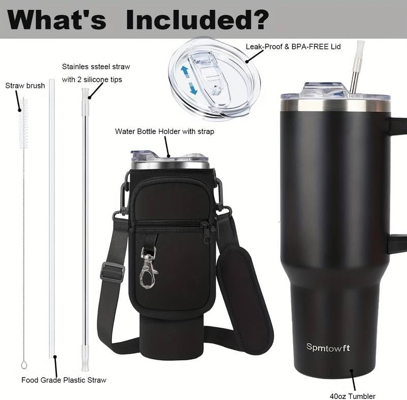 40oz Travel Tumbler with Handle and Straw, Water Bottle with Carrier