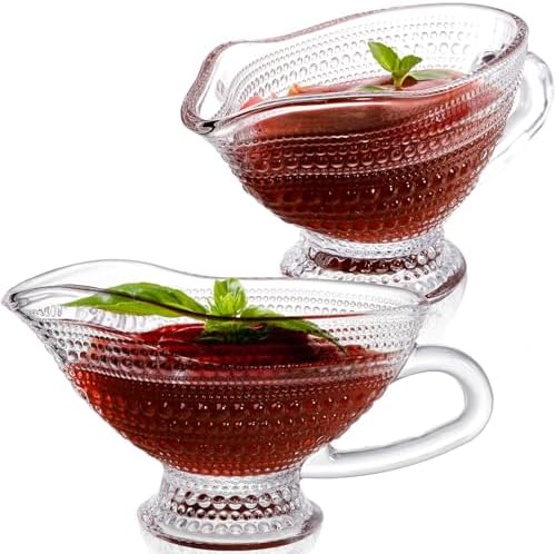 ZOOFOX 2 Pack 12 oz Glass Gravy Boat, Crystal Gravy Bowl with