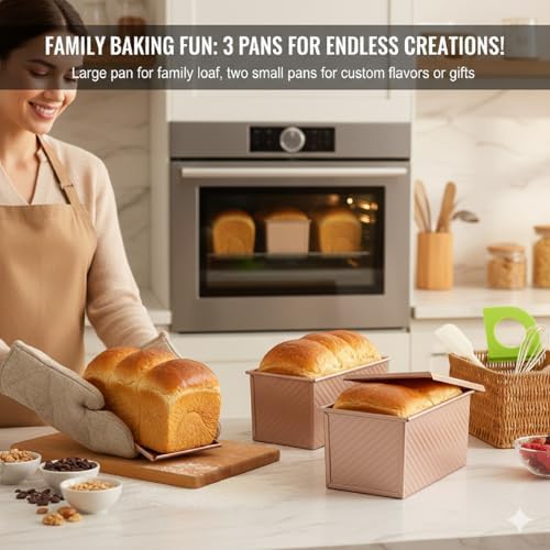 3-Pack Bread Pan with Lids, 2.2LB & 1LB & 1LB Dough Capacity