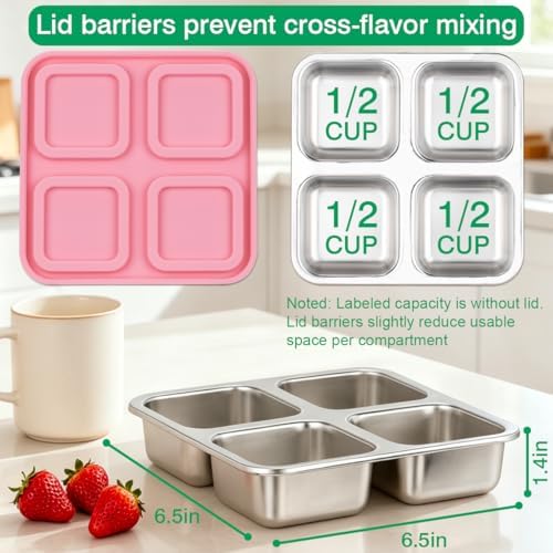 4 Pack Stainless Steel Snack Containers with Lids, Lunchable 4