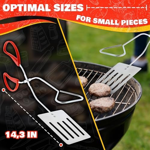 2-in-1 BBQ Spatula Tongs for Grilling, 14.3" Long, Stainless Steel