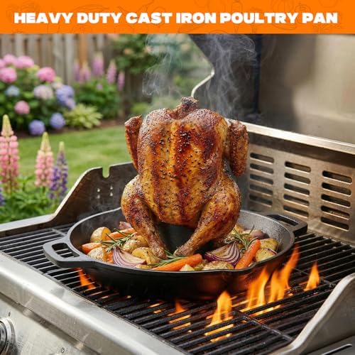 onlyfire Pre-Seasoned Cast Iron Chicken Roaster for Beer Can Turkey