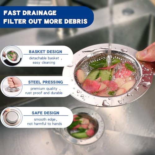 RQYEKDO 2Pack Stainless Sink Drain Strainer 4.4in Wide Rim Mesh Silver