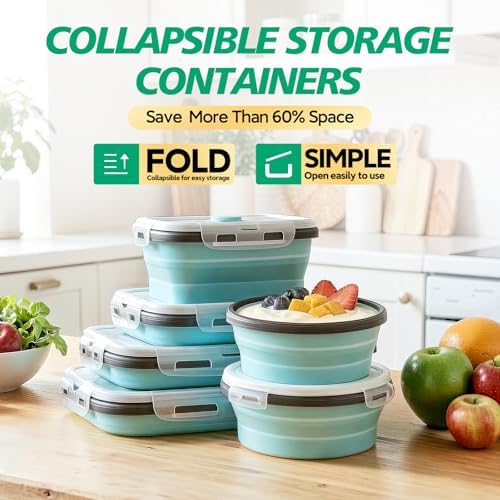 8 Pack Collapsible Silicone Food Storage Containers with Lids, BPA