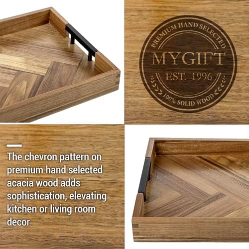 MyGift 15.6 Inch Chevron Design Premium Solid Acacia Wood Decorative