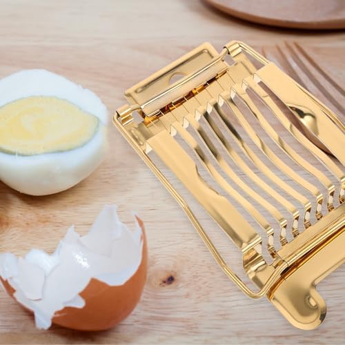 Golden Stainless Steel Egg Slicer with Non Slip Grip for Breakfast