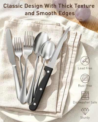 Quatish 36 Piece Silverware Set with Steak Knives, Cutlery Utensil