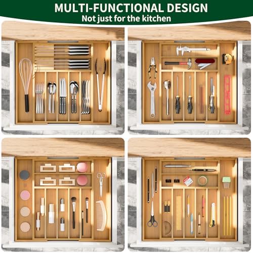 Dunruz Bamboo Expandable Drawer Organizer, 9 Slots, 13"-20"