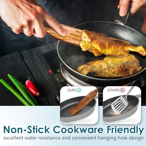 HOWHONG 8 Pcs Acacia Wood Spurtle Set, Nonstick Cooking Utensils