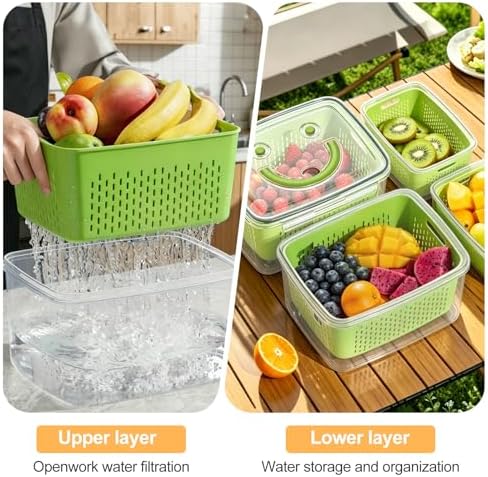 YudouTech Fruit Storage Containers for Fridge, 4 PCS, Green
