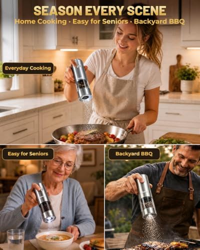 Electric Salt and Pepper Grinder Set, 6-Level Adjustable Coarseness