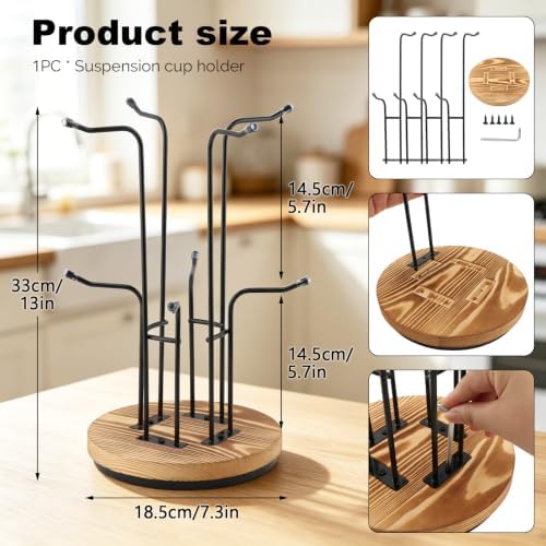 360° Rotating Mug Tree, Large Cup Mug Holder with 8 Hooks