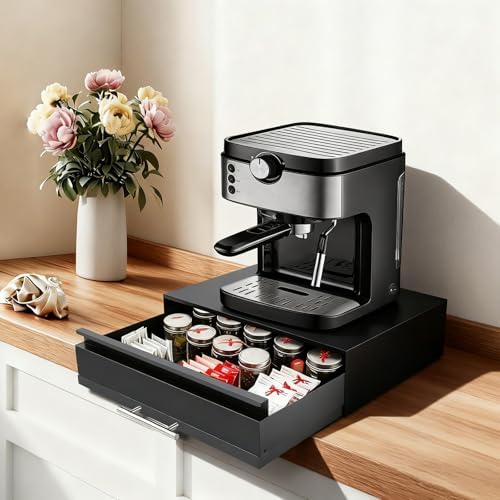 Steel Microwave Stand with Pull-Out Shelf and Drawer