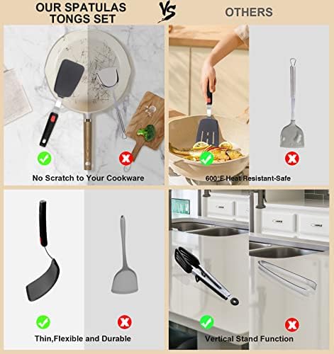 4PCS Silicone Spatula Turner Set with Food Tongs