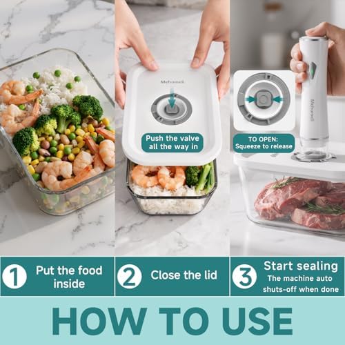 Mehomeli Vacuum Sealer Set with 3 Glass Containers, 30 Bags