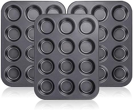 Kingrol 12-Cup Muffin & Cupcake Pans, Set of 3 Baking Pans, Non-stick