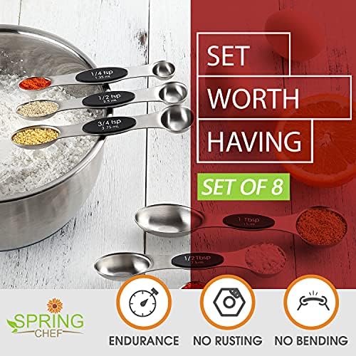 Spring Chef Stainless Steel Magnetic Measuring Spoons Set of 8, Black
