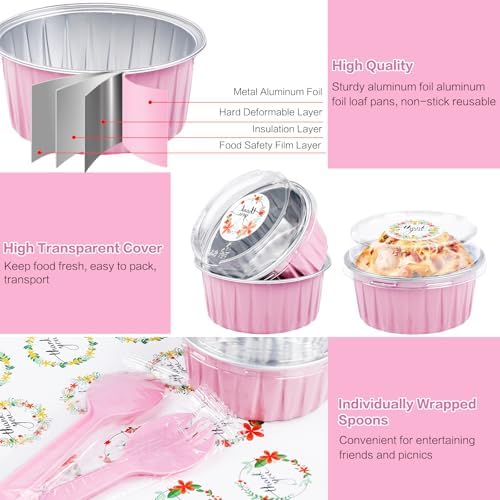 60Pcs Mini Cake Pans with Lids Aluminum Foil, ZOXILEN 5oz Disposable