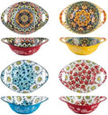 Henten Home Ceramic 19 oz Salad Bowls, Boho Soup Bowl with Handle, Set