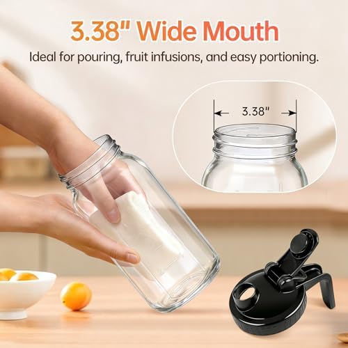 64 oz Mason Jar Pitcher with Lid, Airtight & Leakproof Glass Pitcher