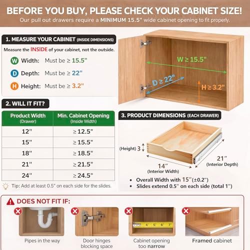 Sintuff 4 Pack Wooden Pull out Tray Cabinet Organizer, 15'' X 21''