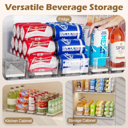 Drink Organizer for Fridge, Spring Push Can Dispenser