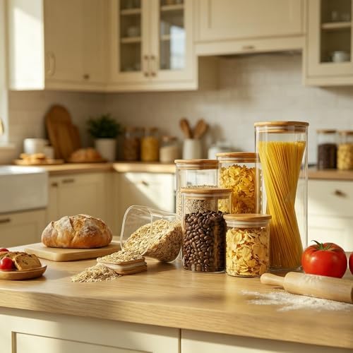 VIEWELLD 1.6Qt Square Glass Jars, food jars,Set of 3 for