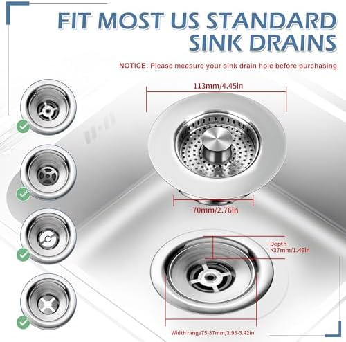 3 in 1 Kitchen Sink Stopper and Strainer, Stainless Steel