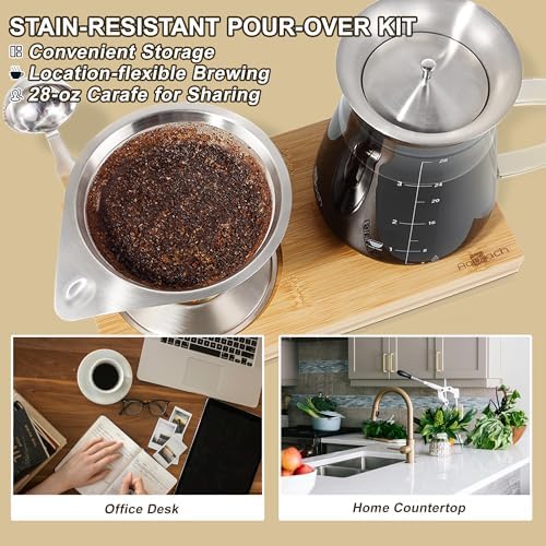 Aquach 28oz Pour Over Coffee Maker Set, Glass Carafe