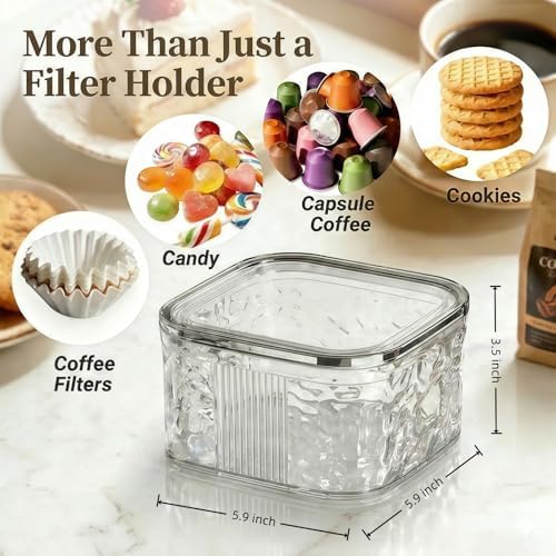 Acrylic Coffee Filter Holder with Push-Button Lid, Large Capacity