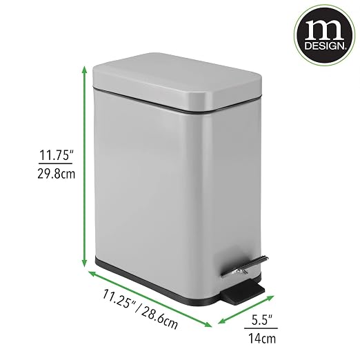 mDesign Small Modern 1.3 Gallon Rectangle Metal Lidded Step Trash Can, Compact - Image 8