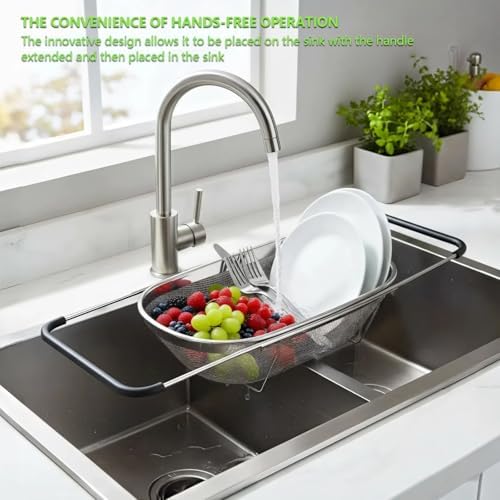 Over Sink Expandable Colander - Collapsible Fine Mesh Strainer Basket