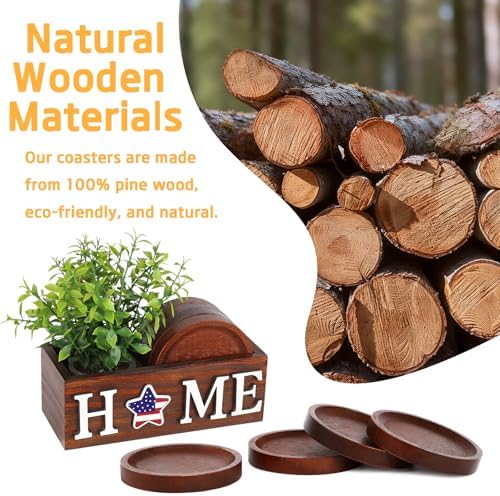 Wood Coasters Set of 4 for Drinks with Holder for Table Decor