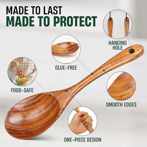 Bkiok 4-Piece Natural Teak Wood Utensil Set