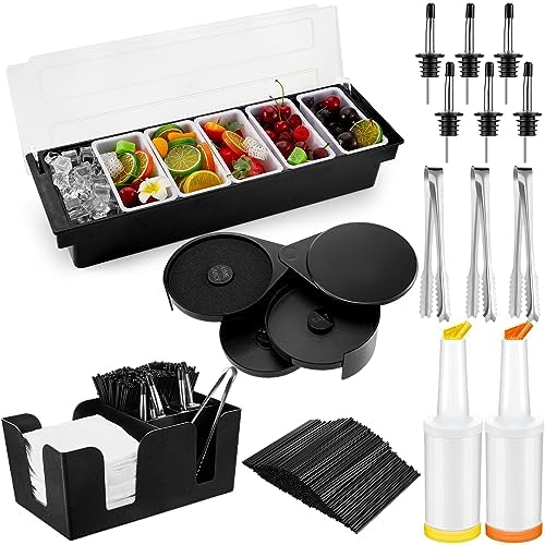 Bartending Supplies 6 Compartment Plastic Garnish Tray, 3 Tier Glass