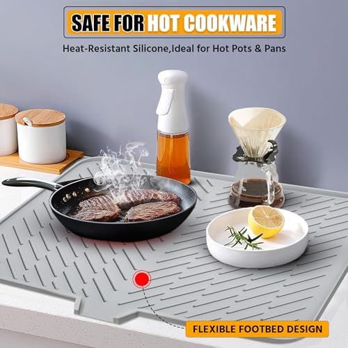 Luxet Silicone Dish Drying Mat with Built-in Drain Lip - Hygienic