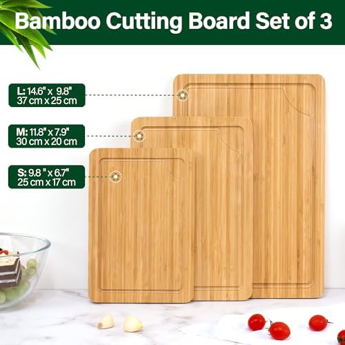 3-Piece Bamboo Cutting Boards and 1-Piece Rectangular Divided Wood