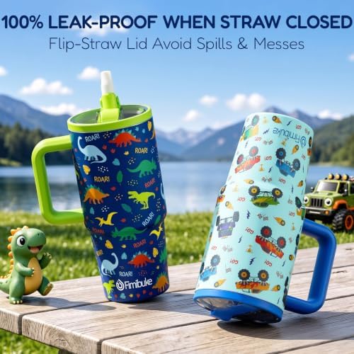 Fimibuke 20oz Toddler Tumbler with Handle & Straw, 2 Pack Insulated