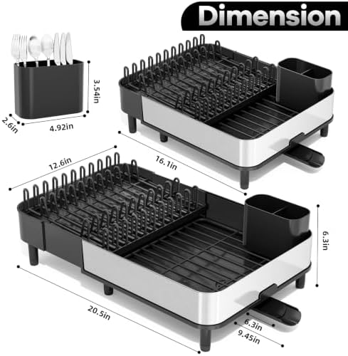 Urackify Stainless Steel Dish Drying Rack, Black