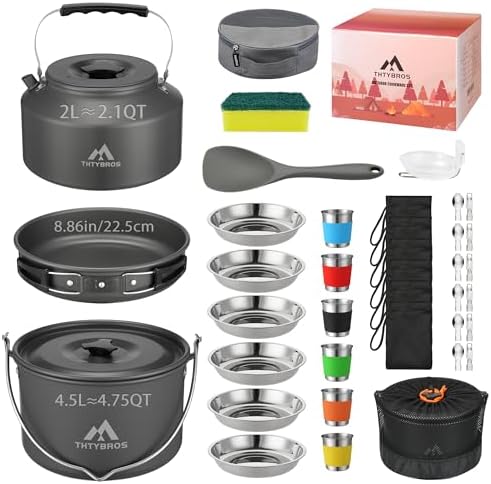 THTYBROS 43-Piece Camping Cookware Set,Large Mess Kit for 6