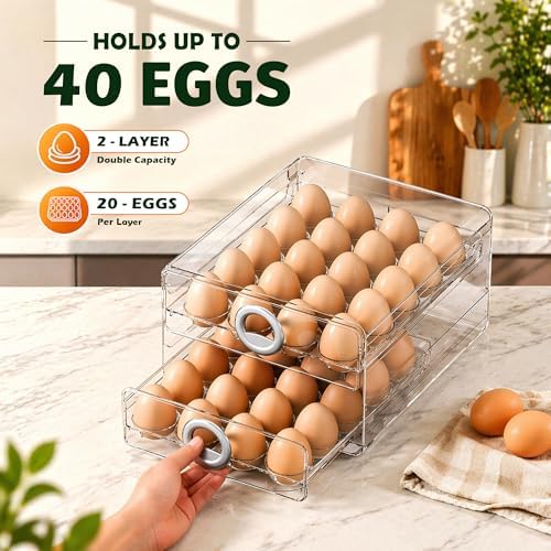 40-Count Egg Holder for Refrigerator, 2-Tier